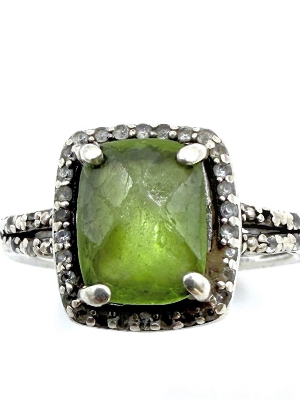 Sterling Silver Periot Halo Ring Size 6